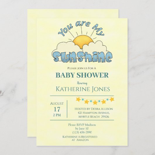 あなたは私のサンシャイン男の赤ちゃんシャワー招待状 招待状 (正面/裏面)