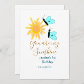 あなたは私のサンシャイン黄色オレンジ太陽青い蝶 招待状 (正面/裏面)