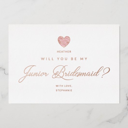 あなたは私のジュニアの花嫁のメイドピンクのハート 箔招待状 (正面)
