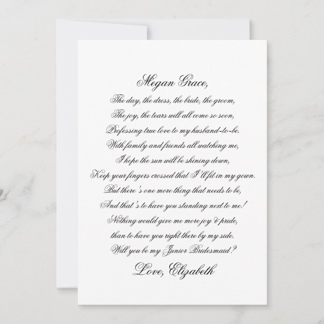 あなたは私のジュニア・バーデメイドの脚本家の詩のカードか (正面)