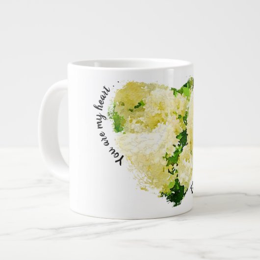 あなたは私のハートだ。....ホワイトアナベルアジサイ ジャンボコーヒーマグカップ (正面左)