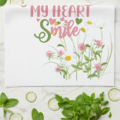 あなたは私のハートスマイル引用文ピンクの優美なフローラを作る キッチンタオル (折り畳み)