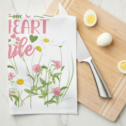 あなたは私のハートスマイル引用文ピンクの優美なフローラを作る キッチンタオル (四つ折り)