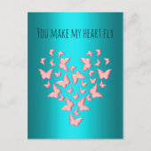 あなたは私のハートフライピンク蝶バレンタイン シーズンポストカード (正面)