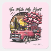あなたは私のハートホールヴィンテージトラックのバレンタインを作る スクエアシール (正面)