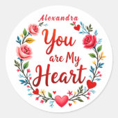 あなたは私のハートロマンチックな白のフローラ ラウンドシール (正面)