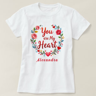あなたは私のハートロマンチックな白のフローラ Tシャツ
