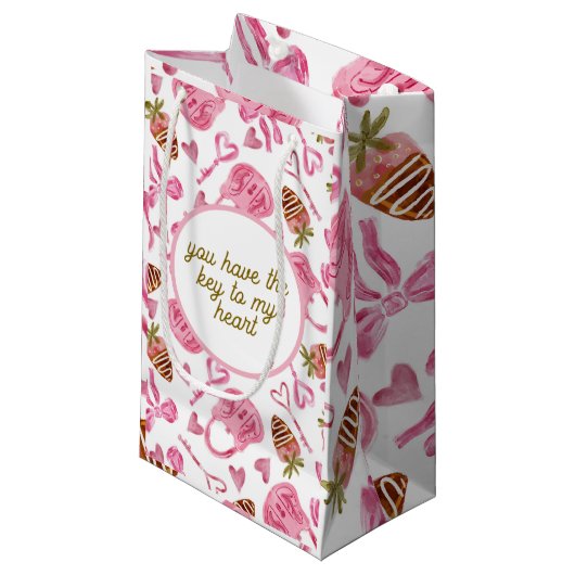 あなたは私のハート水色ピンクに鍵を持っている スモールペーパーバッグ (正面アングル)