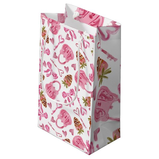 あなたは私のハート水色ピンクに鍵を持っている スモールペーパーバッグ (裏面アングル)