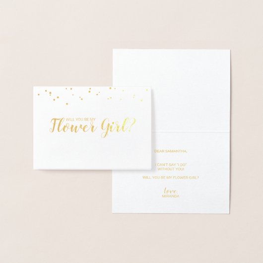 あなたは私のフラワーガールになってくれる？ エレガントなコンフェッティ ゴールド 箔カード (ディスプレー)