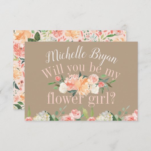 あなたは私のフラワーガール春赤面フローラタン 招待状 (正面/裏面)