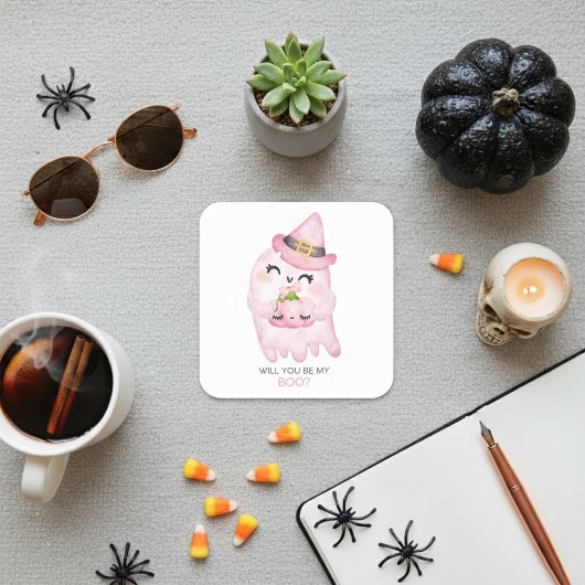 あなたは私のブピンクの幽霊ステッカーになる スクエアシール