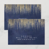 あなたは私のブライズメイドになってくれますか ゴールド ブルー ネイビー 招待状 (正面/裏面)