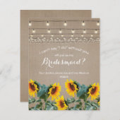 あなたは私のブライズメイドになってくれる？ | ラスティック サンフラワー 招待状 (正面/裏面)