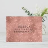 あなたは私のブライズメイドになってくれる？ ローズゴールドのグリッターが輝くよ 招待状 (スタンド正面)
