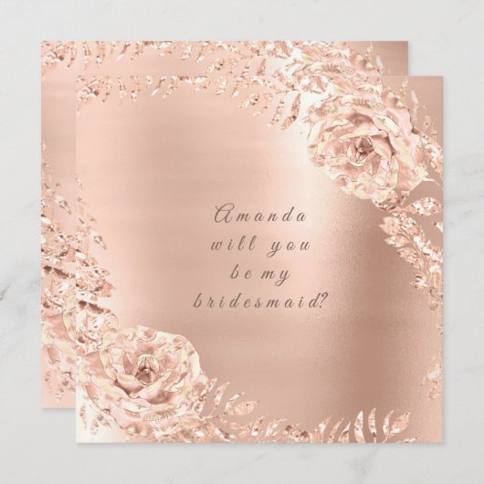 あなたは私のブライドメイドバラ金ゴールドリースピーチになる 招待状 (正面/裏面)