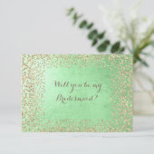 あなたは私のブライドメイドミント金ゴールドシャンペーン 招待状 (スタンド正面)