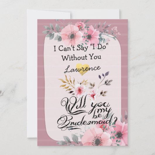 あなたは私のブライドメイド水の色のフローラスクリプト 招待状 (正面)