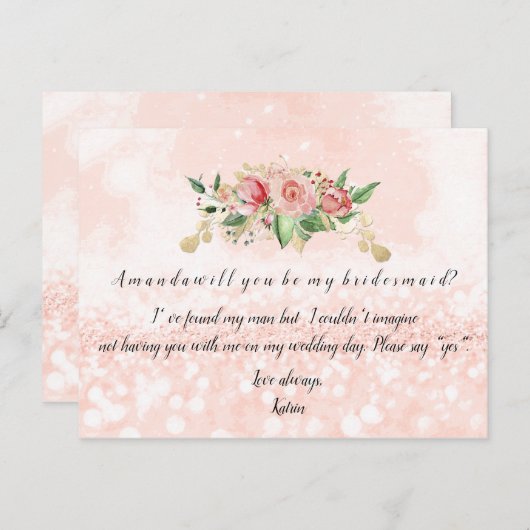 あなたは私のブリーズメイドバラ赤面グリッターフローラ インビテーションポストカード (正面/裏面)