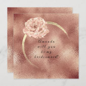 あなたは私のブリーズメイドピンクの金ゴールドバラガラスルクス 招待状 (正面/裏面)