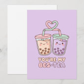 あなたは私のベストティー - かわいいバブルティーバレンタイン シーズンカード (正面/裏面)