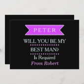 あなたは私のベストマンブラックパープルリボンになるだろうか 招待状 (正面/裏面)