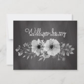 あなたは私のマトロン・オブ・オナーになってくれる？ - 黒板と花のコデザイン 招待状 (正面)