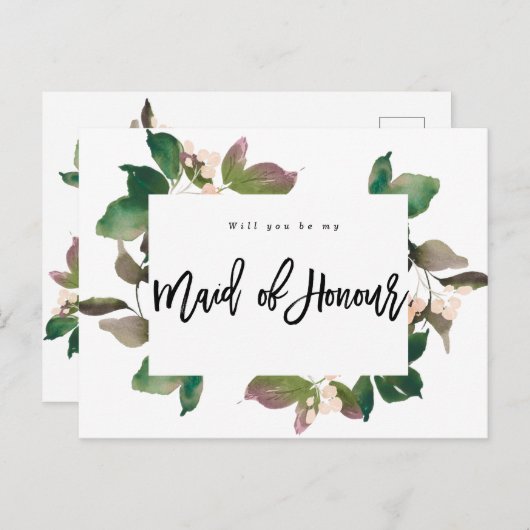 あなたは私のメイド・オブ・オーナー（花嫁付き添い人）のbohoフローラ 案内ポストカード (正面/裏面)