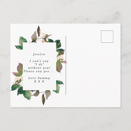 あなたは私のメイド・オブ・オーナー（花嫁付き添い人）のbohoフローラ 案内ポストカード (裏面)