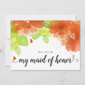 「あなたは私のメイド・オブ・オーナー(花嫁付き添い人)」オレンジ色の花カード 招待状 (正面)