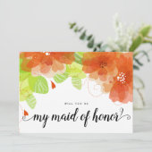 「あなたは私のメイド・オブ・オーナー(花嫁付き添い人)」オレンジ色の花カード 招待状 (スタンド正面)