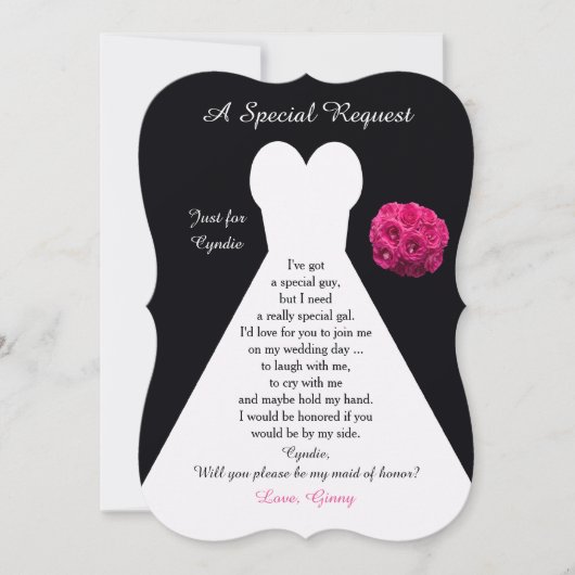 あなたは私のメイド・オブ・オーナー（花嫁付き添い人）ドレスのバラ 招待状 (正面)