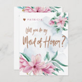 あなたは私のメイド・オブ・オーナー（花嫁付き添い人）ピンクのミントの花嫁のメイドになる 招待状 (正面/裏面)