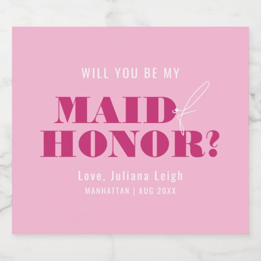 あなたは私のメイド・オブ・オーナー(花嫁付き添い人)ピンクはっきりしたバッハか スパークリングワインラベル (シングルラベル)