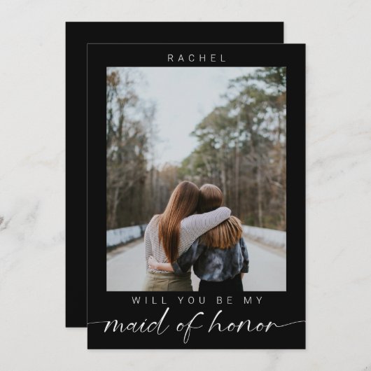 あなたは私のメイド・オブ・オーナー(花嫁付き添い人)ミニマリスト写真シックに 招待状 (正面/裏面)