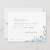 あなたは私のメイド・オブ・オーナー（花嫁付き添い人）色の青いフローラ 招待状 (裏面)