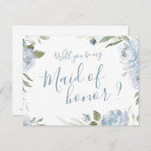 あなたは私のメイド・オブ・オーナー（花嫁付き添い人）色の青いフローラ 招待状 (正面/裏面)