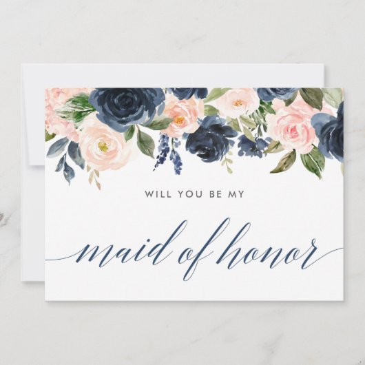 あなたは私のメイド・オブ・オーナー（花嫁付き添い人）赤面ピンクネービーブルーになるか？ 招待状 (正面)