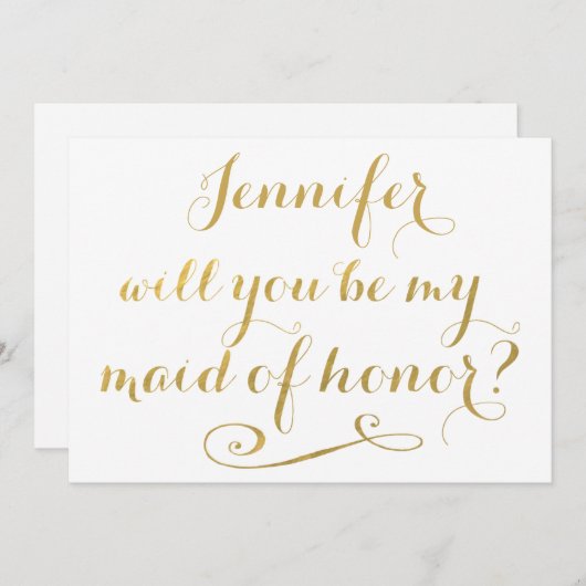 あなたは私のメイド・オブ・オーナー(花嫁付き添い人)金ゴールド書か 招待状 (正面/裏面)