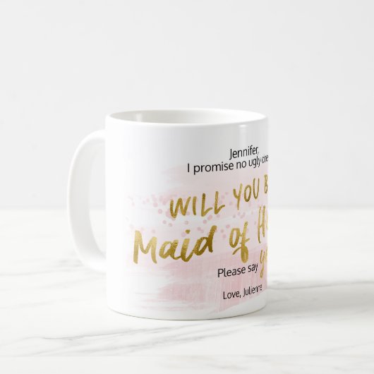 あなたは私のメイド・オブ・オーナー(花嫁付き添い人)金ゴールド赤面水色になる コーヒーマグカップ (正面左)