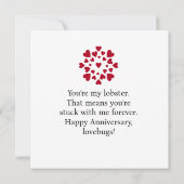 あなたは私のロブスターおもしろいラブ記念日カード カード (裏面)