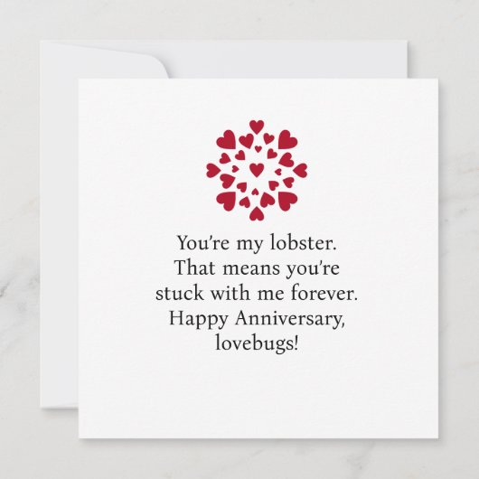 あなたは私のロブスターおもしろいラブ記念日カード カード (裏面)