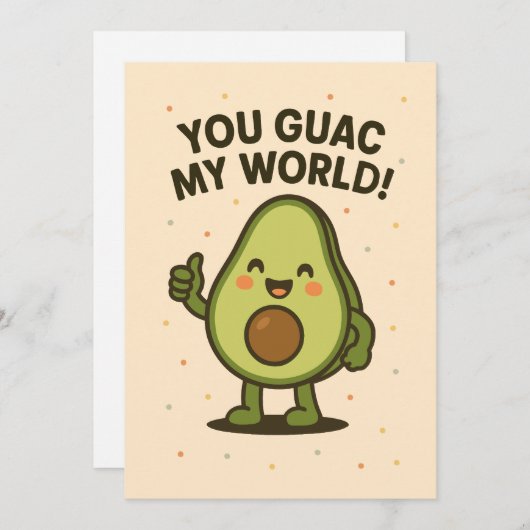 あなたは私の世界をグアクする。かわいいバレンタインのアボカドパun シーズンカード (正面/裏面)
