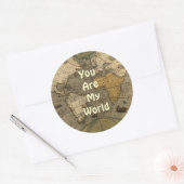 あなたは私の世界ロマンチックな古い世界の地図のシールである ラウンドシール (封筒)