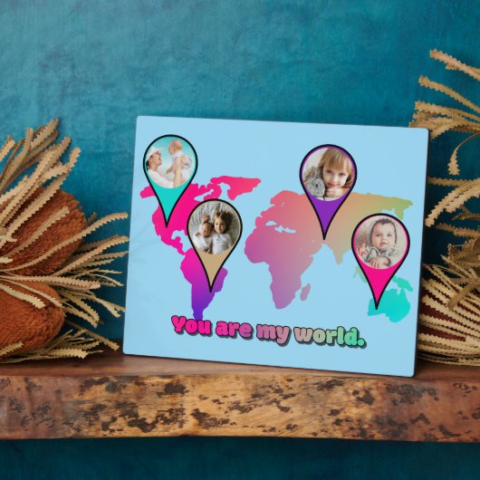 あなたは私の世界 マルチカラーマップ フォト コラージュ フォトプラーク (側面)