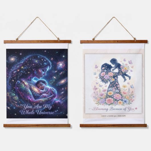 あなたは私の全宇宙 - コズミックママベイビーアート 吊り下げ型タペストリー (ダブル)