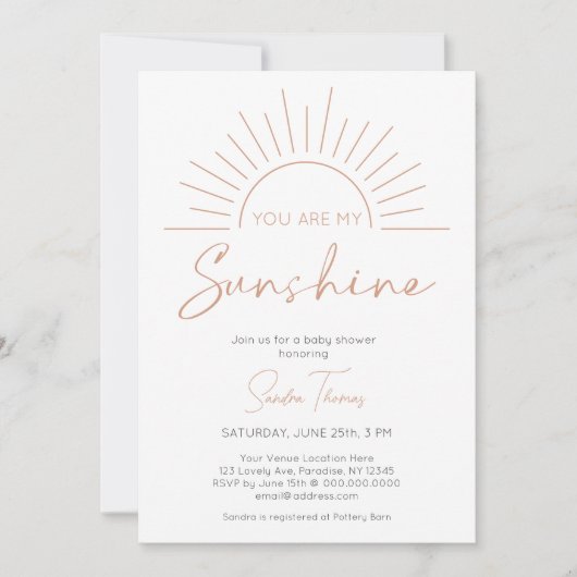 あなたは私の太陽 ボーホー ベイビー シャワーの招待状 招待状 (正面)