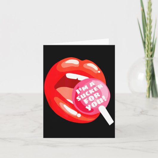 あなたは私の弱点よ 赤い唇のキャンディ ロリポップ バレンタイン カード (正面)