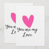 あなたは私の愛ピンク赤ハート水彩子供レトロ 招待状 (正面/裏面)