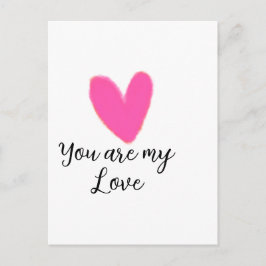 あなたは私の愛　ピンクの赤いハートの水彩画　キッドレトロ ポストカード
